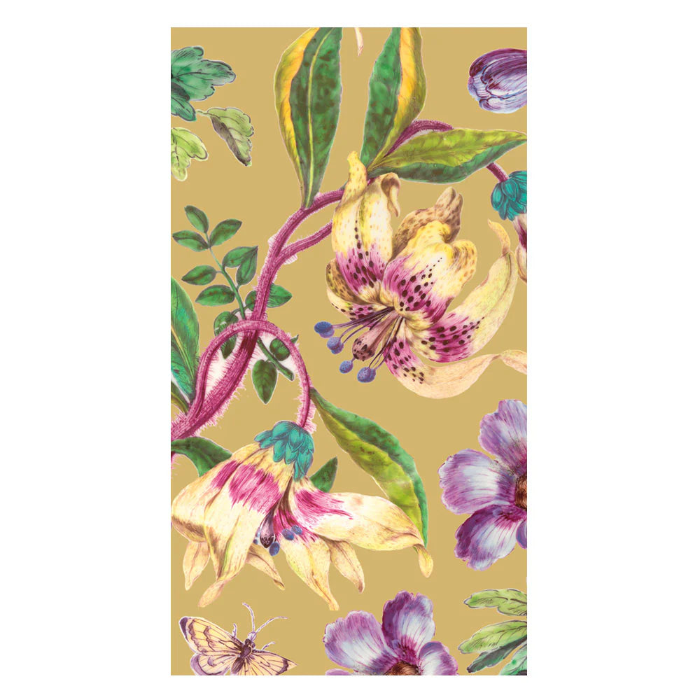 Caspari Guest Towels: Porcelain Blooms - - Gold