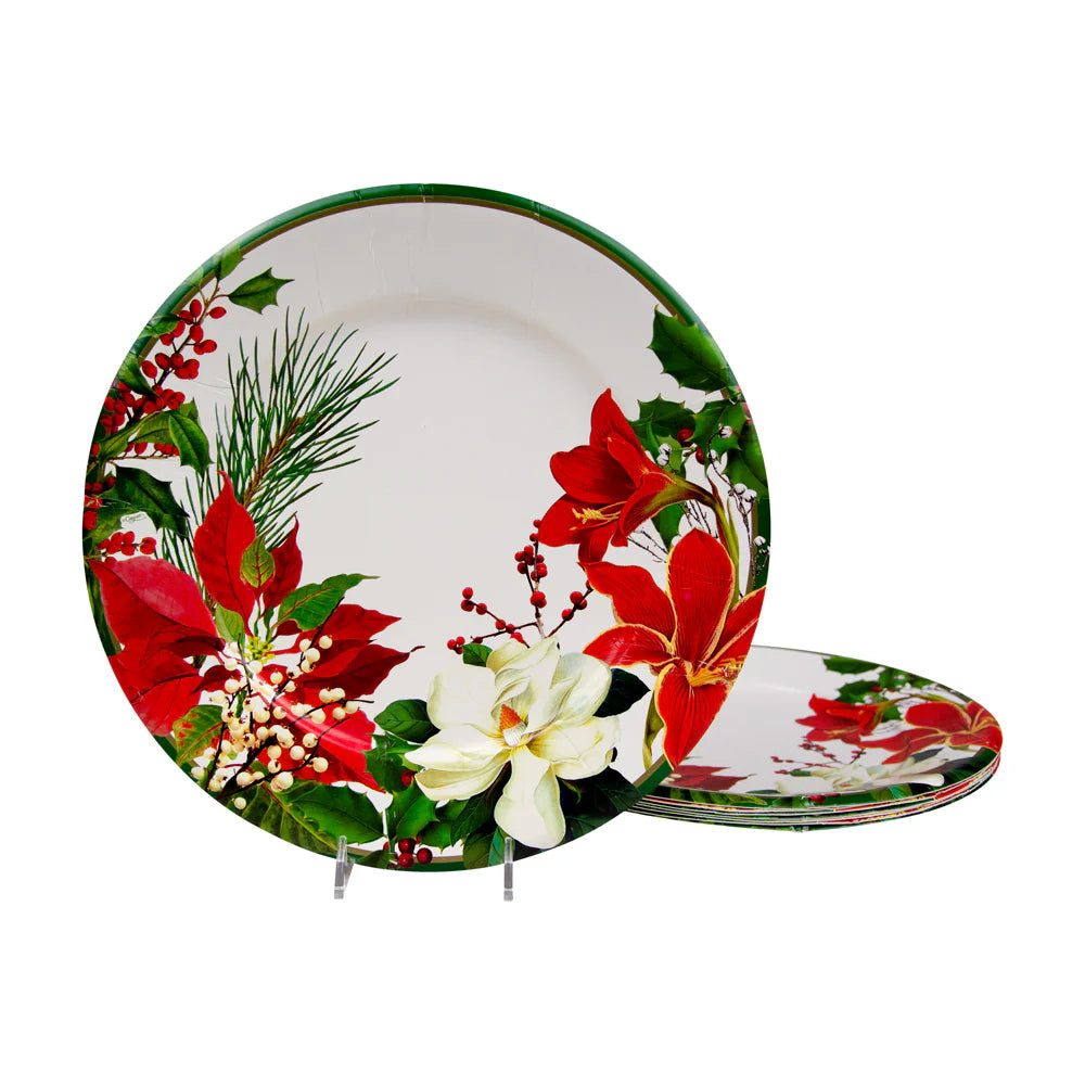 Caspari Dinner Plates: Christmas Garden