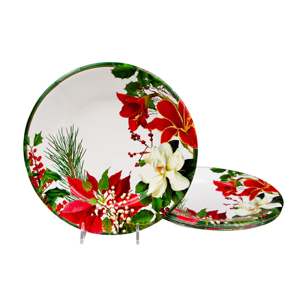 Caspari Salad/Dessert Plates: Christmas Garden