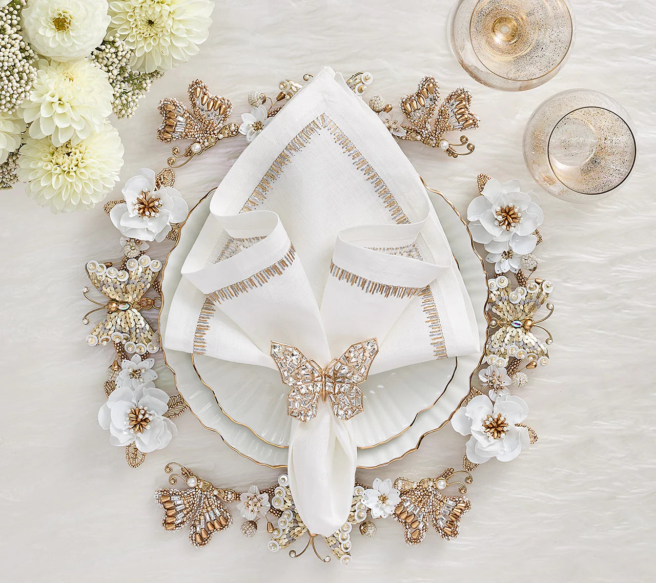 Kim Seybert Napkin Rings: Papillon in Gold & Crystal, Set of 4