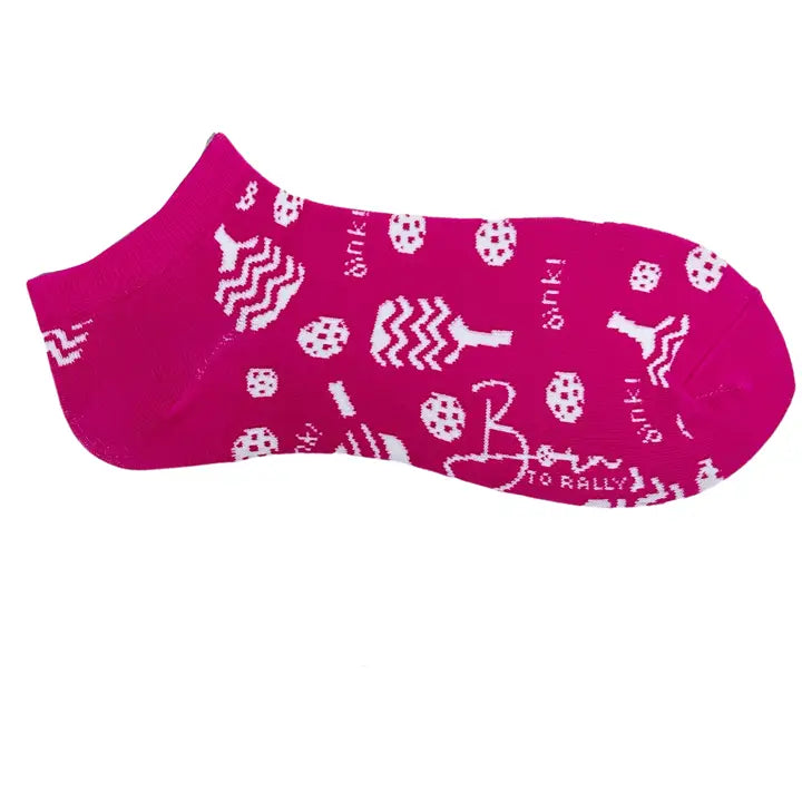 Born To Rally Pink Pickleball Ankle Socks