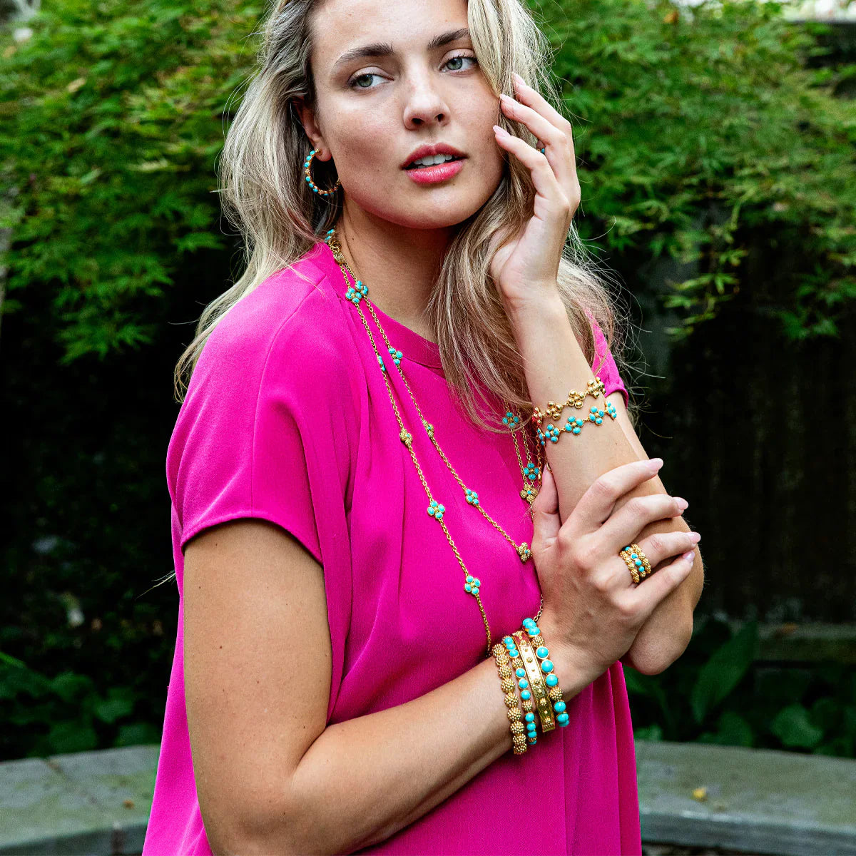 Capucine De Wulf Bangle Berry Gem Hinged Bangle - Turquoise