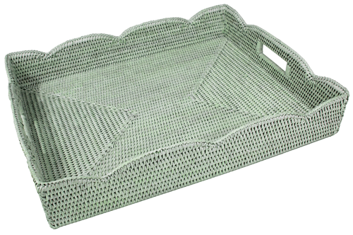 Caspari Green Tray Scalloped Rattan