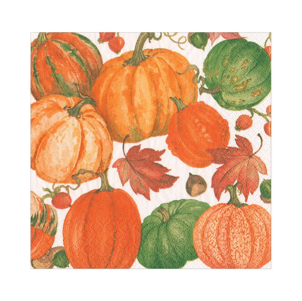 Caspari Luncheon Napkins: Pumpkin Field - White