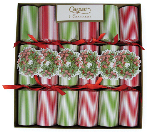 Caspari Ribbon Stripe Wreath Christmas Cracker-12 Inch Long/6