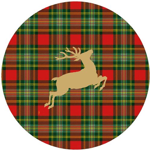 Caspari Reindeer Tartan Red Paper Placemats Round 12-In