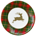 Caspari Reindeer Tartan Red Dinner Plates C
