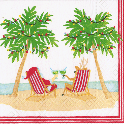 Caspari Santa's Vacation Napkin Box Cocktail