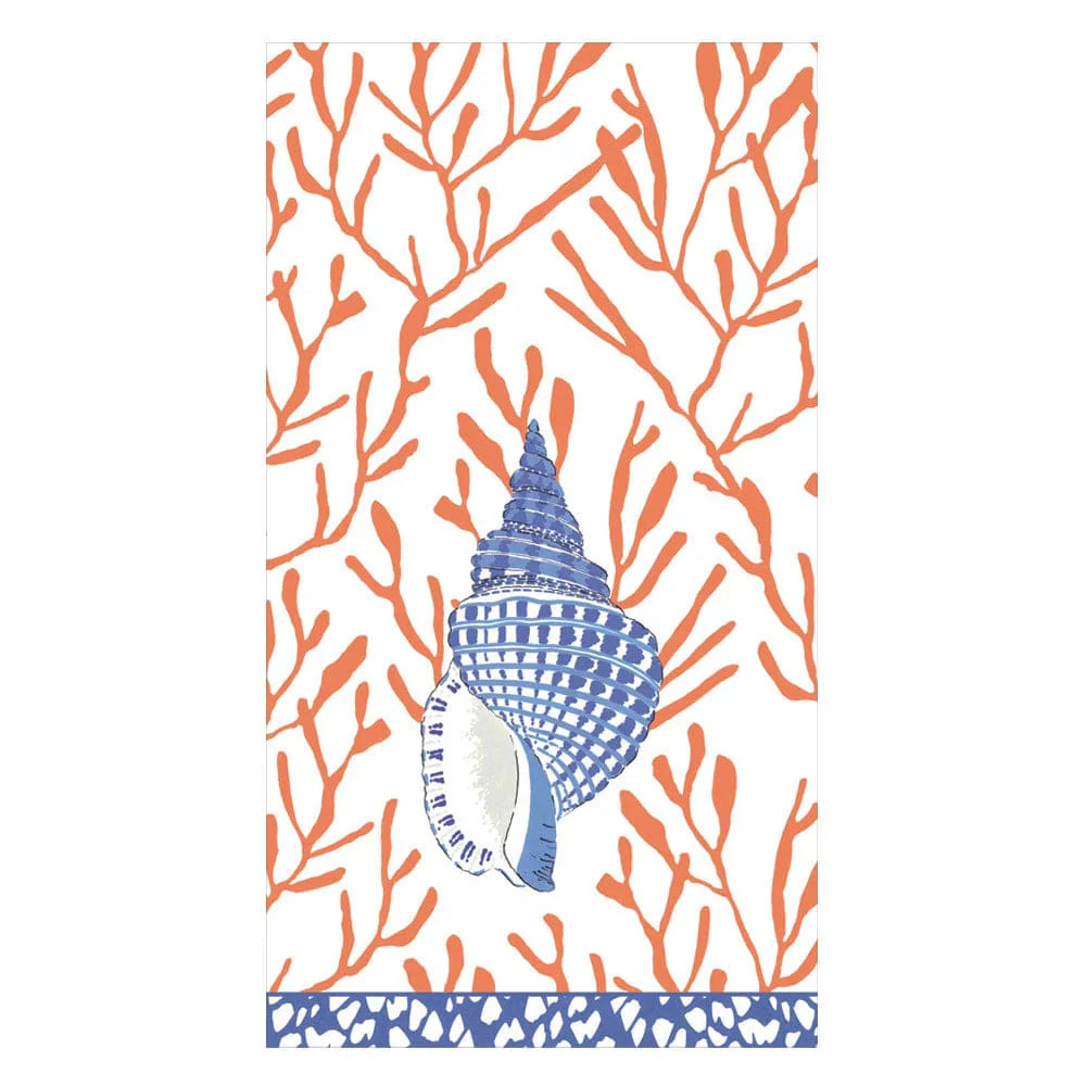 Caspari Shell Toile Coral Blue Guest Towel