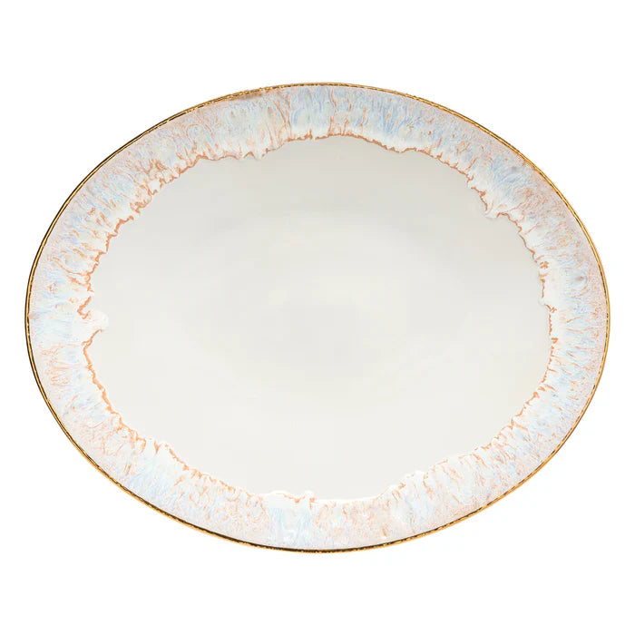COSTA NOVA Casafina Oval Platter White Gold Rim Taormina,