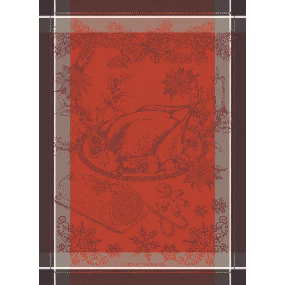 Garnier Thiebaut Turkey Dinde De Noel Vermillon Jacquard Kitchen Towel