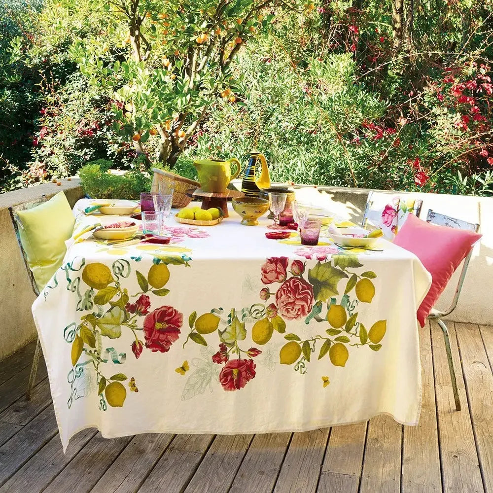 Garnier Thiebaut Citrons De Menton Romance Tablecloth 61"x140", Cotton-Linen Blend