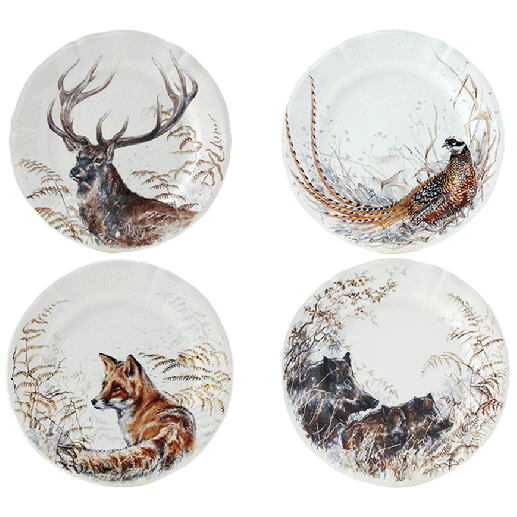 Sologne Game Dessert Plates set of 4 assorted Gien