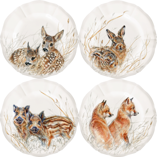Wildlife Young Dessert Plates Set of 4 assorted