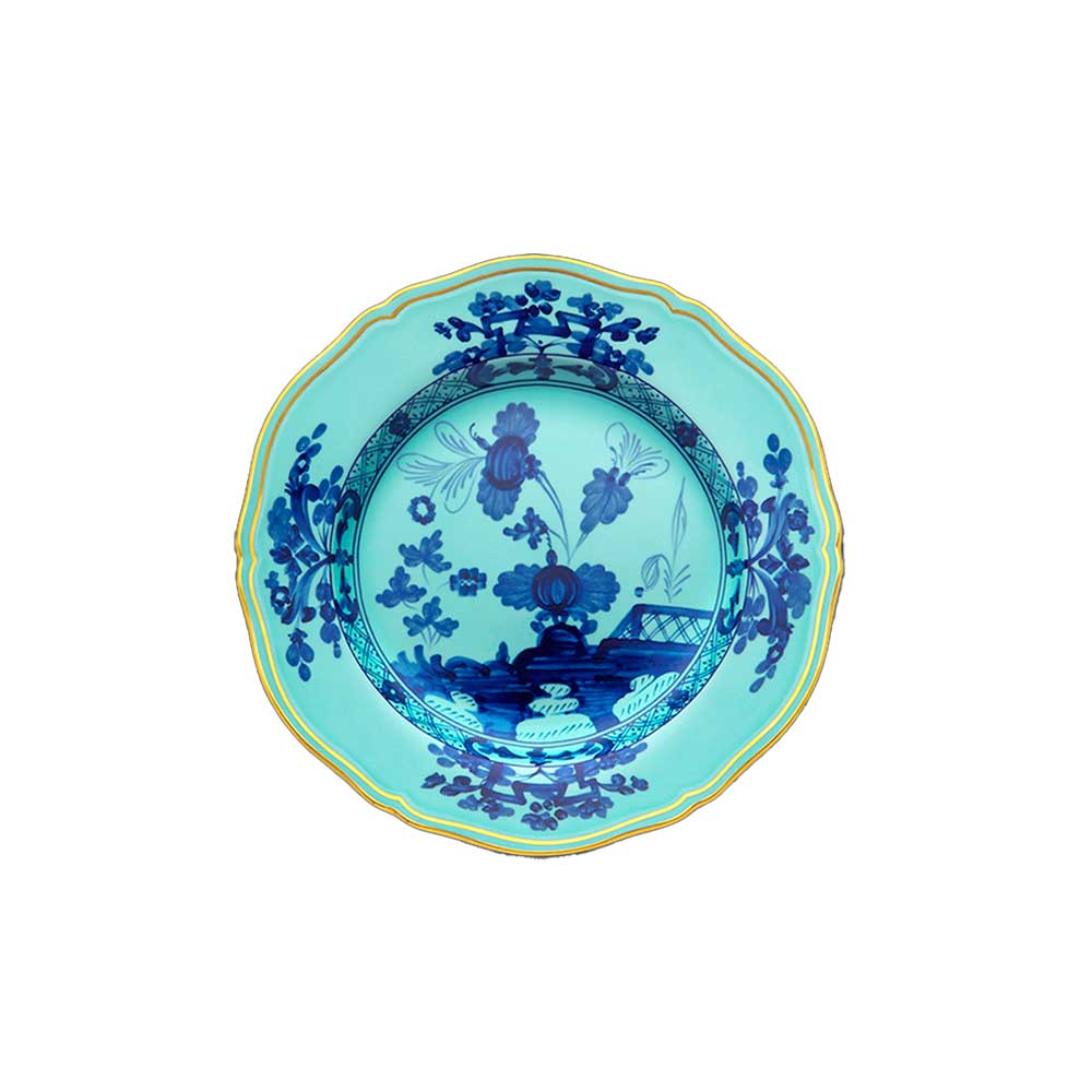 Ginori 1735 Oriente Italiano Bread Plate with Gold Trim - Iris (Aqua)