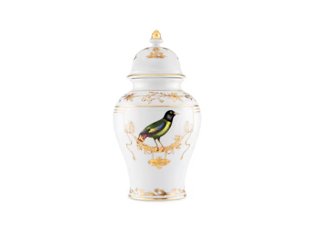Ginori 1735 La Breve Voliere Vase with Lid Potiche Geai