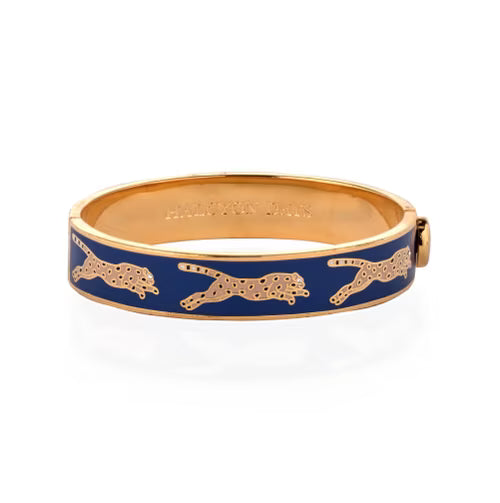 Halcyon Days Leopard Cobalt Hinged Bangles