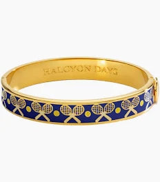 Halcyon Days Tennis Cobalt Hinged Bangle, Cream & Gold