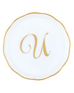 Herend "U" COASTER WITH MONOGRAM 4in D