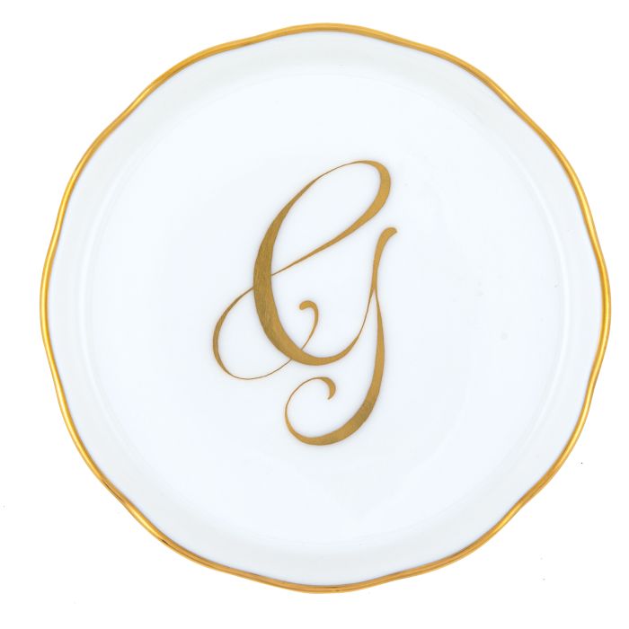 Herend "G" COASTER WITH MONOGRAM 4in D