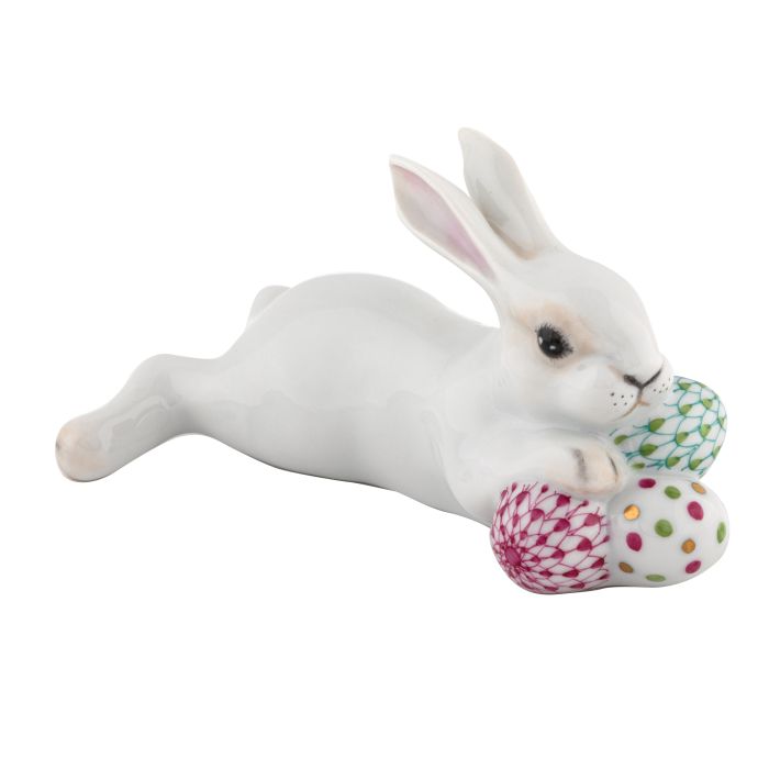 Herend Lying Bunny with Eggs Multi
