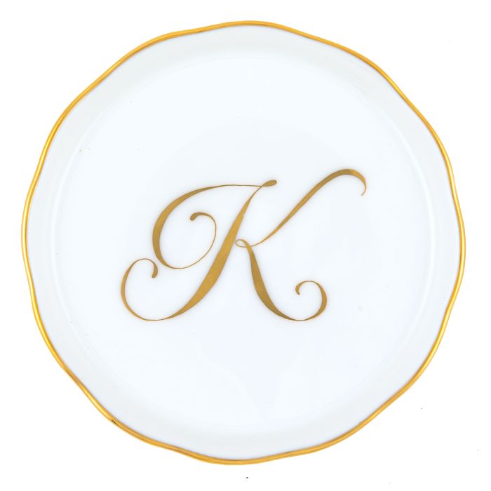 Herend "K" COASTER WITH MONOGRAM 4in D