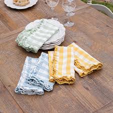 Juliska Sunshine Gingham Ruffle Napkin Set of 4