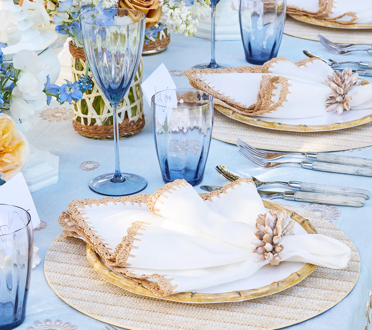 Kim Seybert Napkin Rings: Shell Fringe in Ivory & Brown, Set of 4