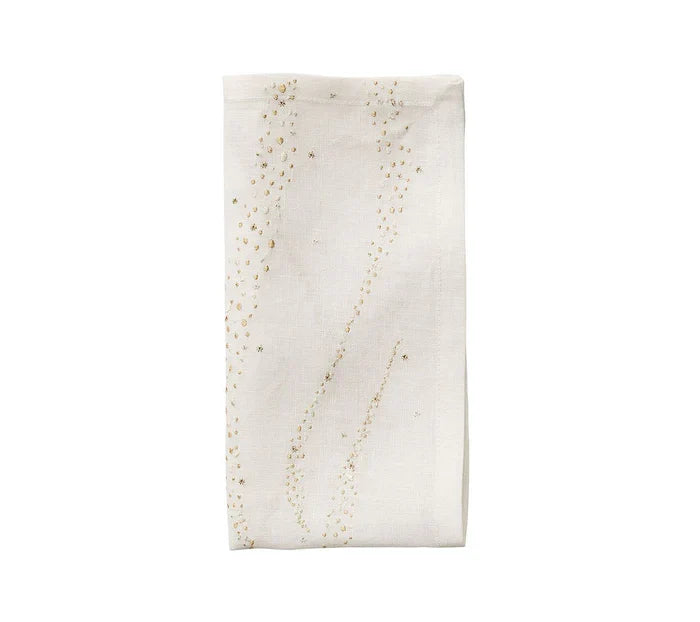 Kim Seybert Star Spray Napkin in White, Gold & Silver