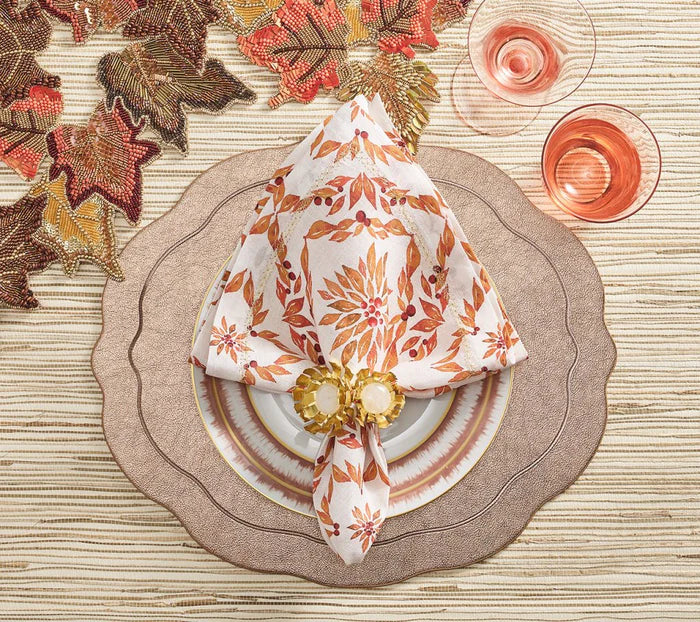 Kim Seybert Laurel Napkin in White & Brown, Set of 4