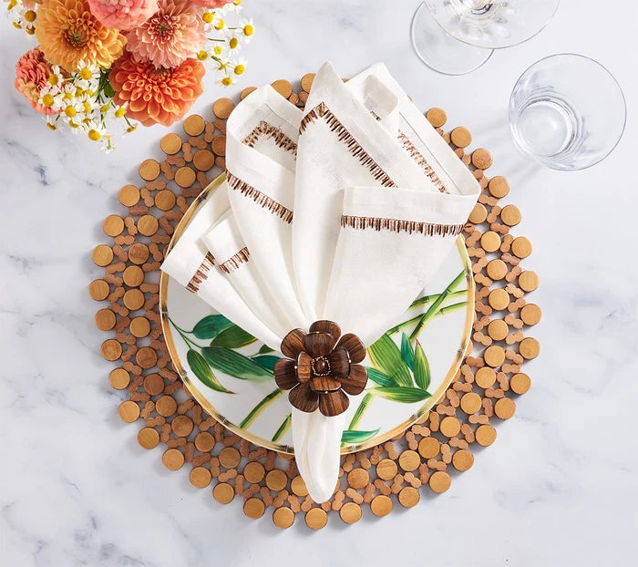 Kim Seybert Napkin Ring: Begonia Napkin Ring in Brown & Gold