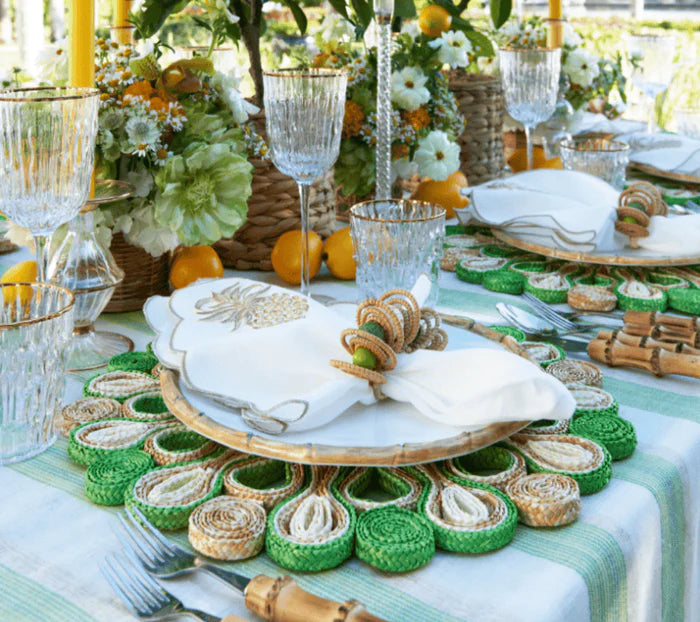 Kim Seybert Calypso Napkin Ring in Natural & Green Set of 4