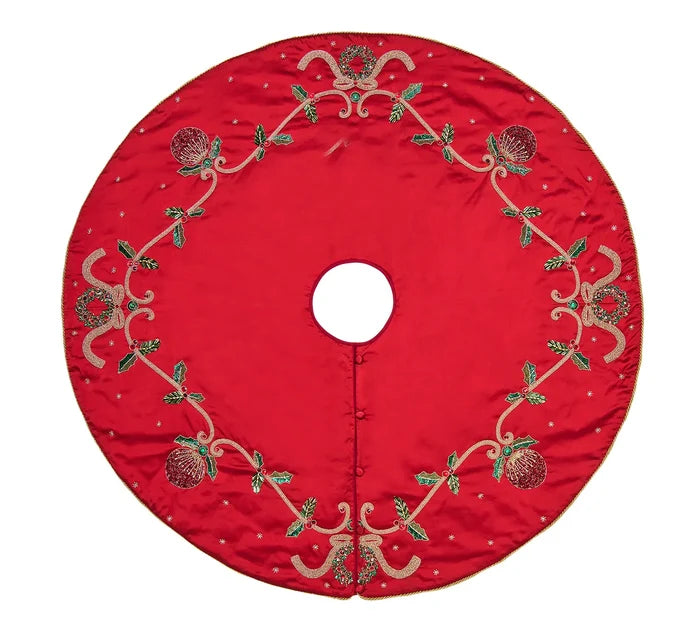 Kim Seybert Jewel Garland Tree Skirt in Red, Green and Gold