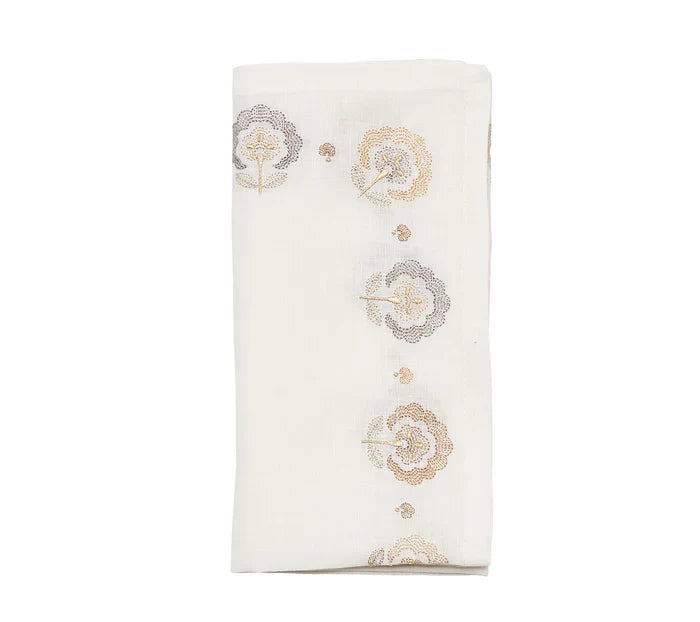 Kim Seybert Natural Carnation Napkin in White, Natural & Gray