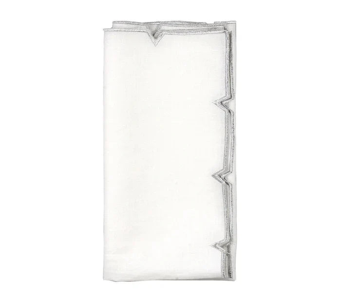 Kim Seybert Divot Napkin in White & Silver