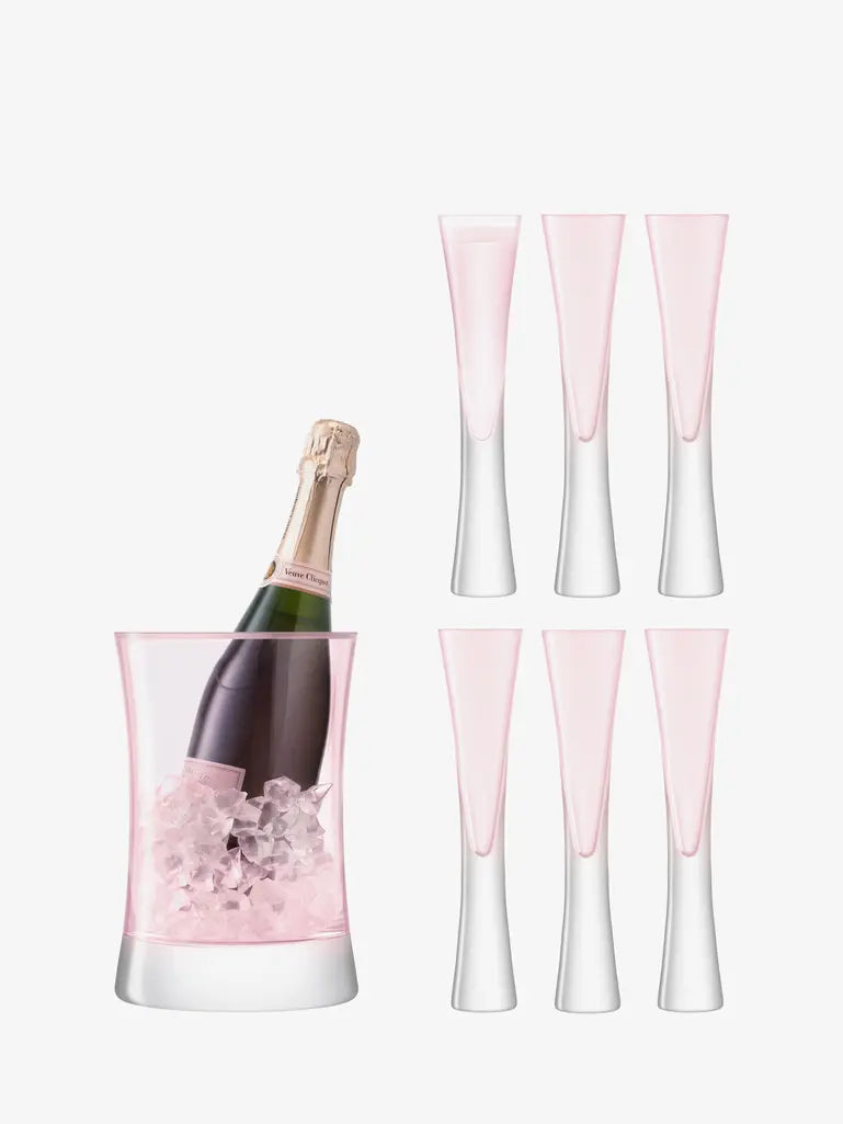 LSA Moya Pink Serving Set Champagne Bucket with 6 glasses
