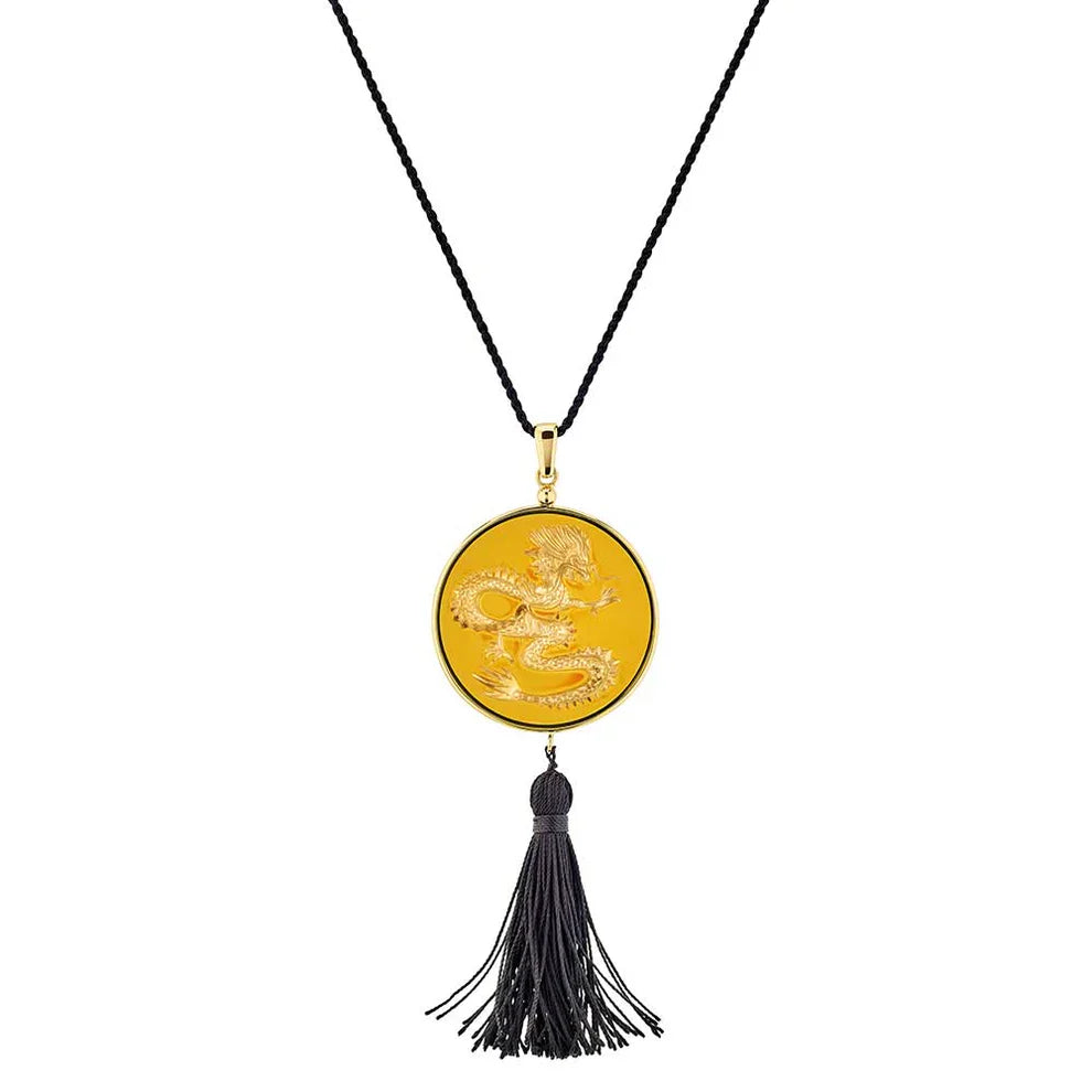 Lalique Dragon Pendant Amber Tianlong Necklace