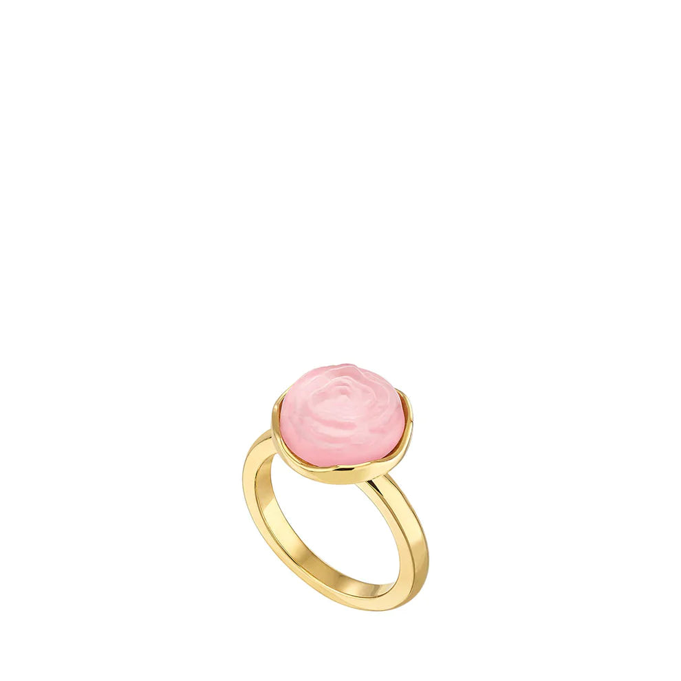 Lalique Ring - Pivoine - Pink Pearly on Clear Crystal, 18K Yellow