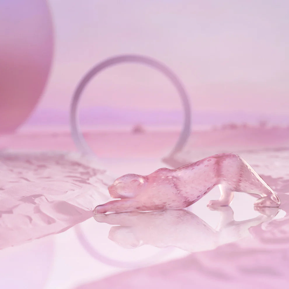 Lalique ZEILA PANTHER LARGE SCULPTURE Pink Lustre