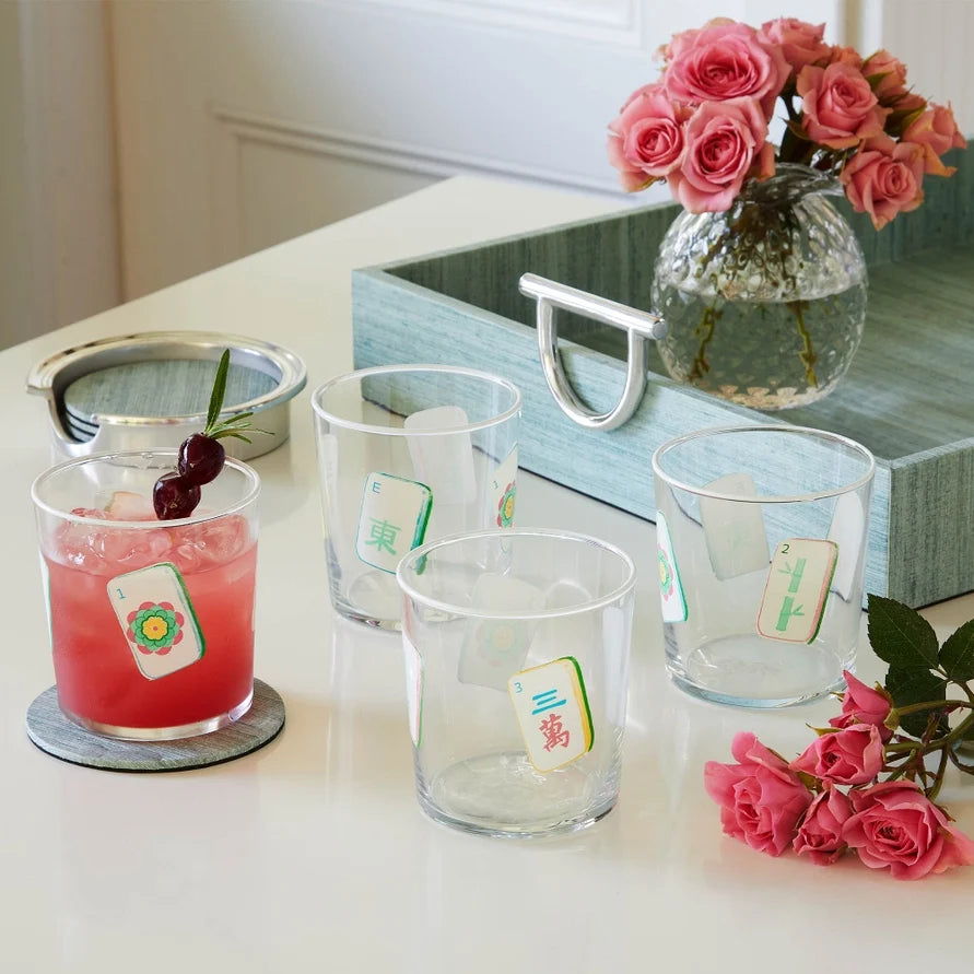 Mariposa Mahjong Double Old Fashion Glasses Set of Four