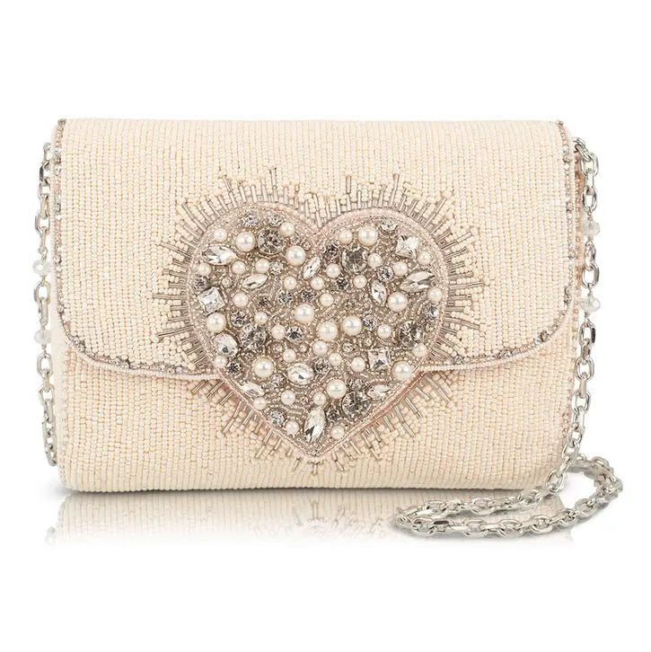 Mary Frances Love Illuminated Shimmer Heart Beaded Crossbody Handbag