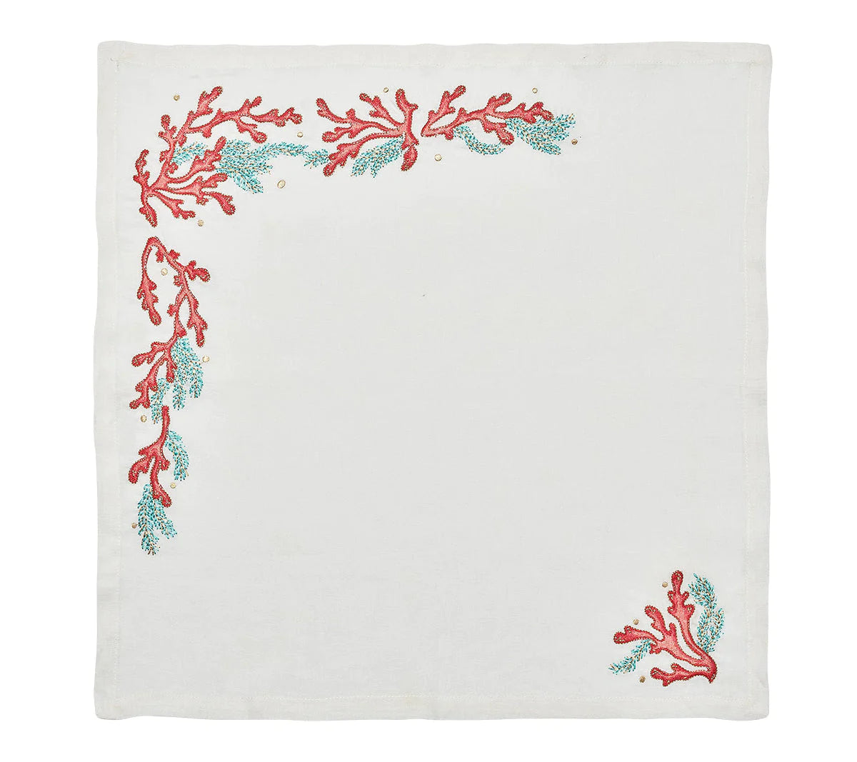 Kim Seybert Napkins: Coral Spray in White, Coral & Turquoise, Set of 4