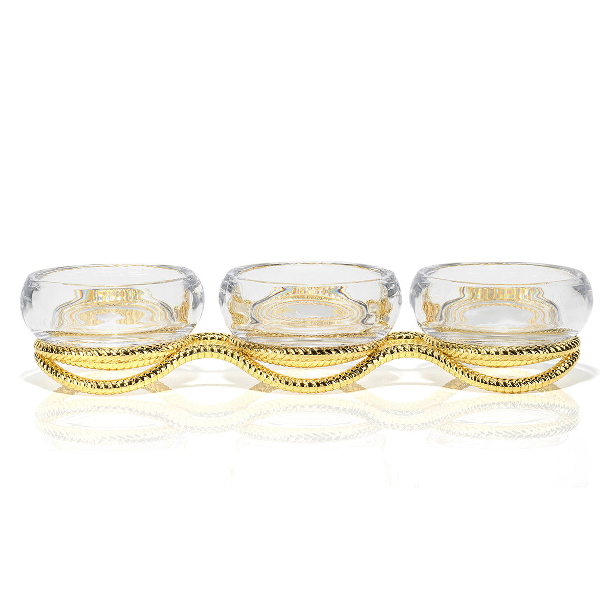 Nambe Braid Gold Triple Condiment Server Glass