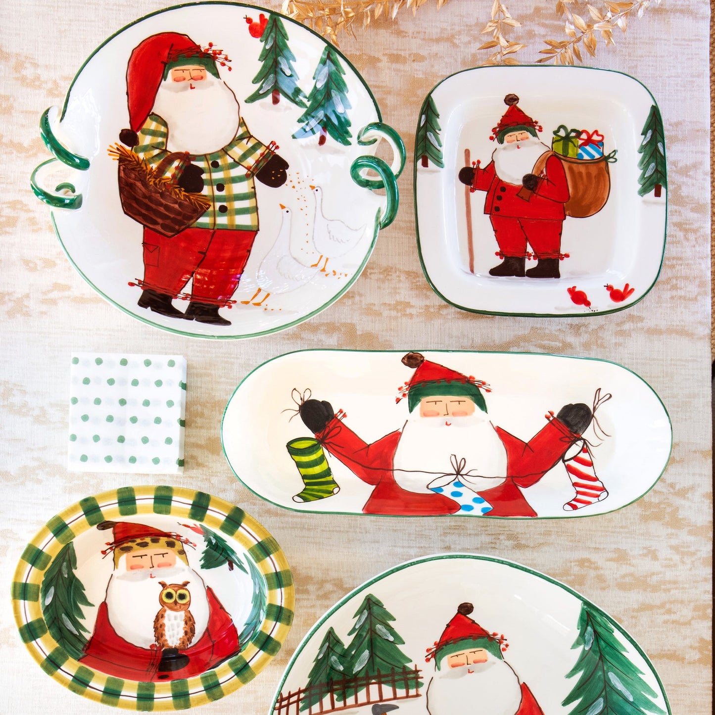 Vietri Old St. Nick Square Platter w/Hiker - Large