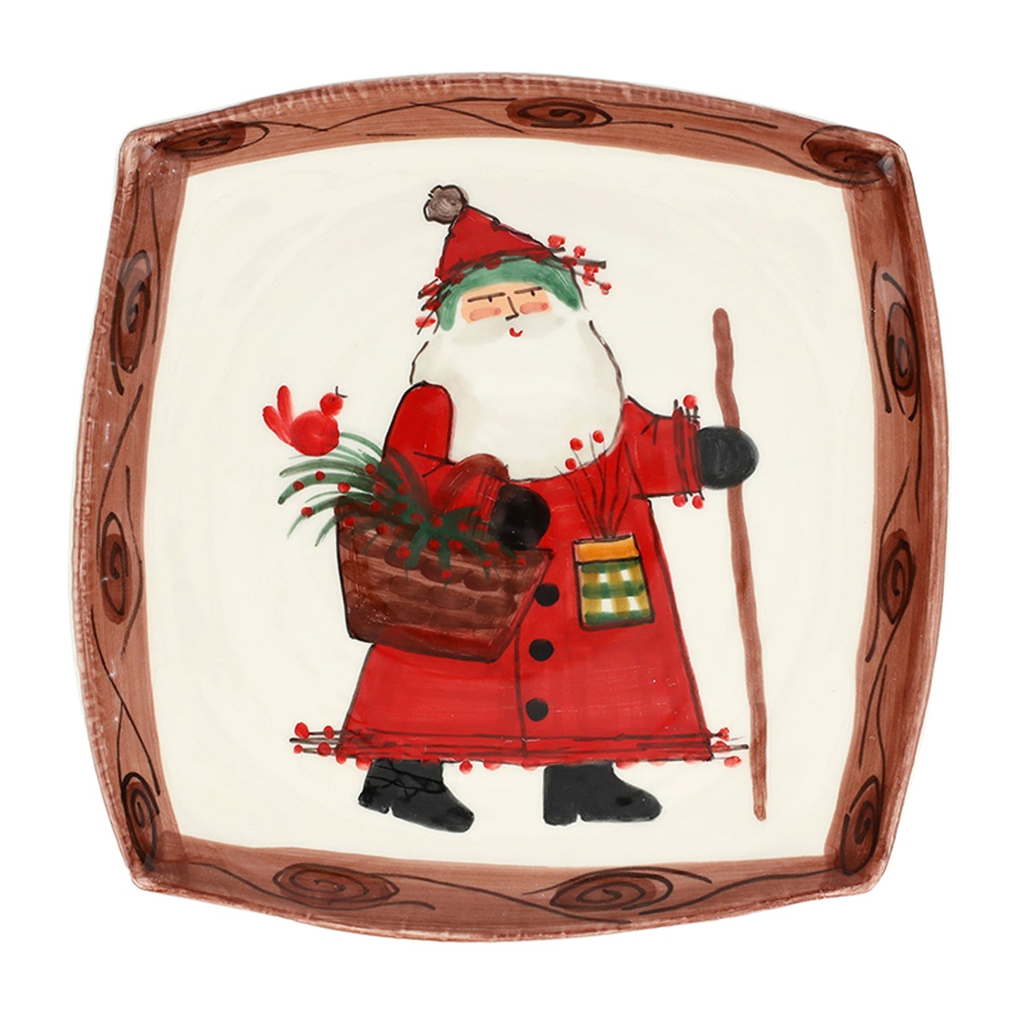 Vietri Old St. Nick Square Platter w/Outdoorsman
