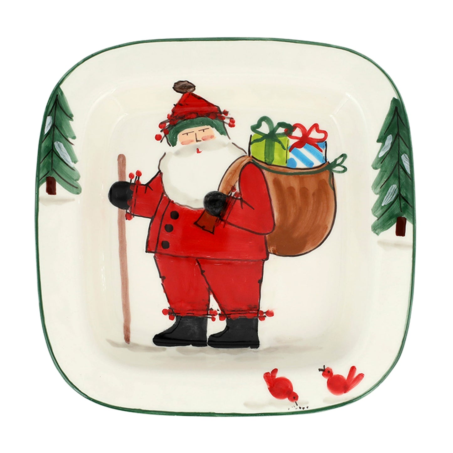 Vietri Old St. Nick Square Platter w/Gifts - Small Rimmed