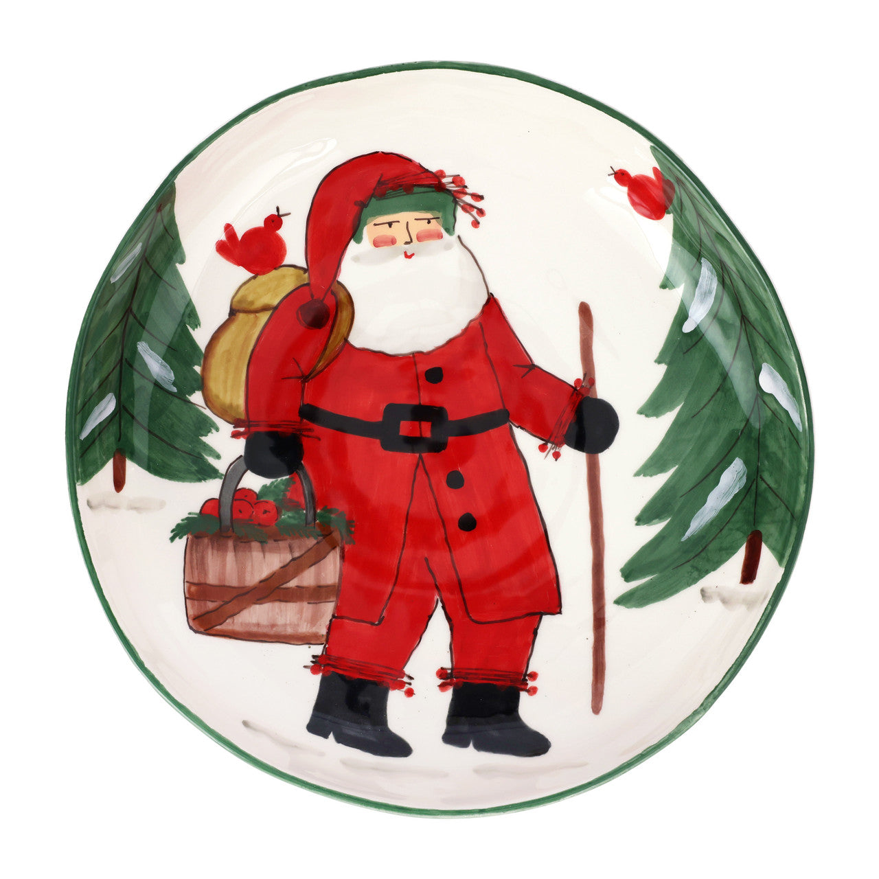 Vietri Old St. Nick Shallow Bowl Round - w/Apple Basket