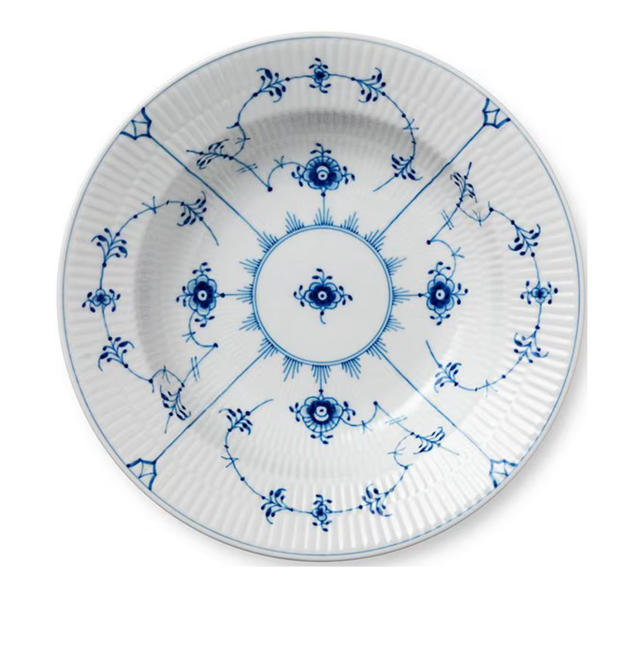 Royal Copenhagen Blue Fluted Plain Floral Pattern Porcelain Rim Soup Bowl