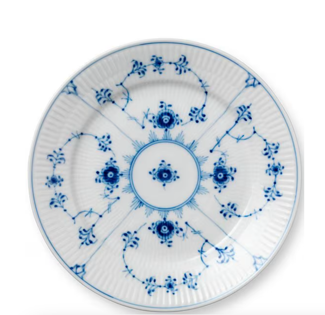 Royal Copenhagen Blue Fluted Plain Floral Motif Pattern Porcelain Dessert Plate
