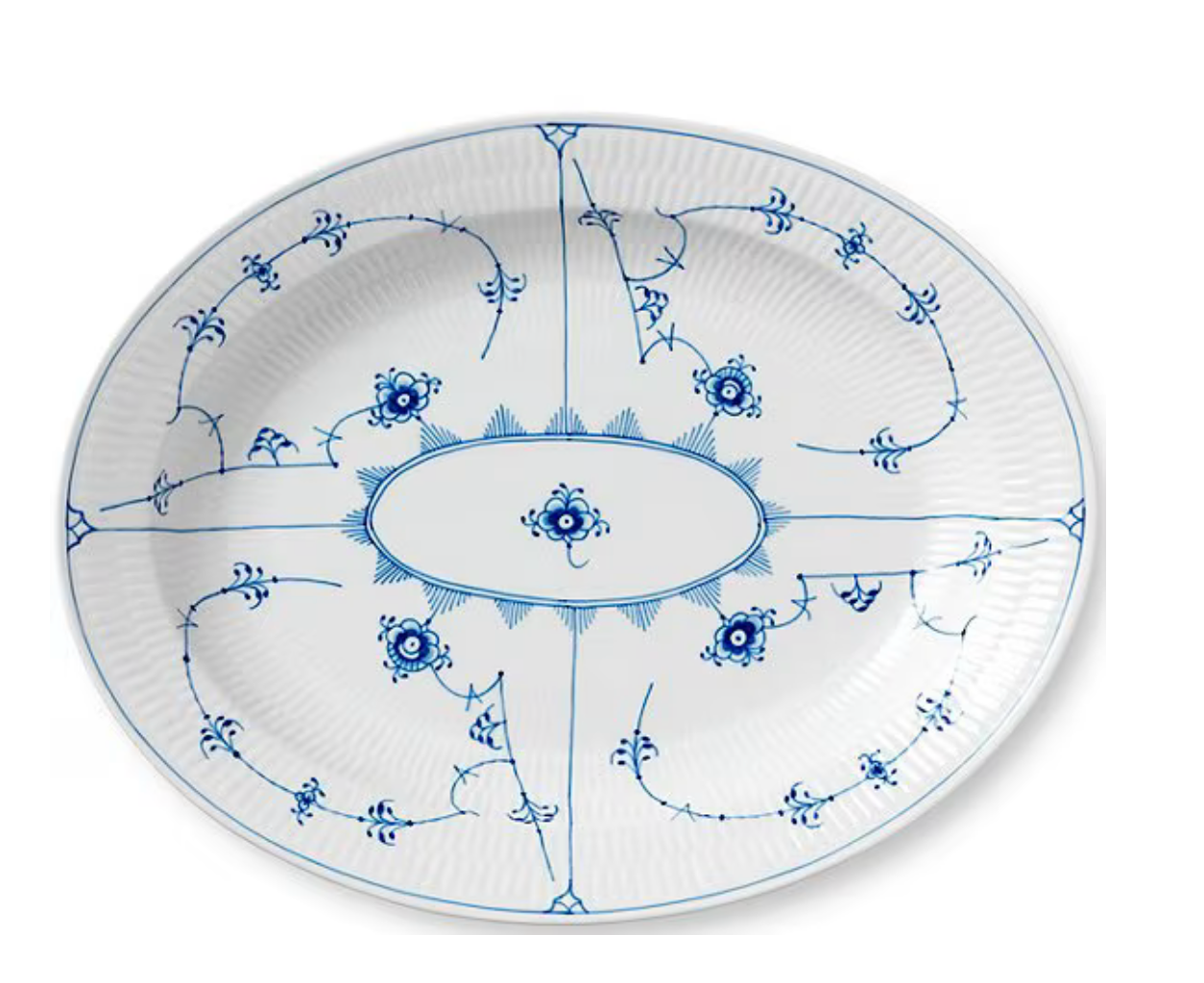 Royal Copenhagen Blue Fluted Plain Floral Pattern Porcelain Large Oval Platter
